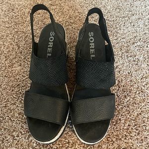 Sorel black wedge Sandals
